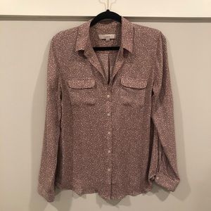 Loft mauve speckled button down blouse, M